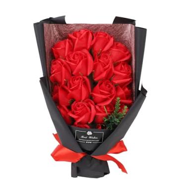 Imagem de Buquê de Flores Artificiais de Rosas, 18 Peças para Aniversário, Flor de Jardim, Flor Criativa Ao Ar Livre para Festa de Aniversário, Pingentes de buquê (Vermelho profundo)