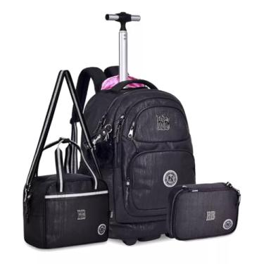 Imagem de Kit Mochila de Rodinha Feminina Rebecca Bonbon em Jeans, Mochila Grande, Lancheira e Estojo