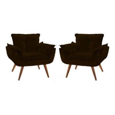 Imagem de Kit 2 poltrona opala MARROM suede decorativa para sala escritório H.G.