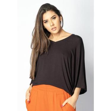 Imagem de Blusa Ampla Morcego Guyrá Manga 3/4 Malha Preta - Amazonia Vital