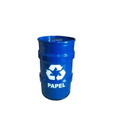 Imagem de Lixeira metalica tambor  reciclagem papel tonel 50lt - EMPORIO CANTO D