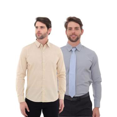 Imagem de KIT Masculino 2 Peças - Camisa Social Premium Tipo Linho Bege e  Camis