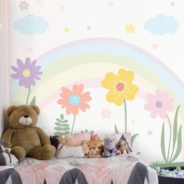 Imagem de Papel de Parede Quarto Menina Jardim Floral Arco-íris 6m² - Quartinhos
