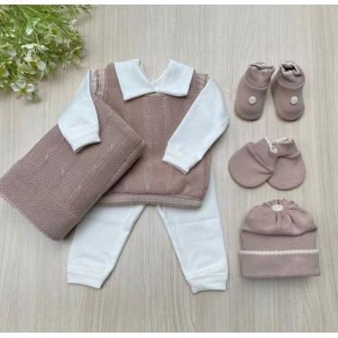 Imagem de Saída de maternidade em tricot Sanches Baby 7 peças completa - Dinhos 