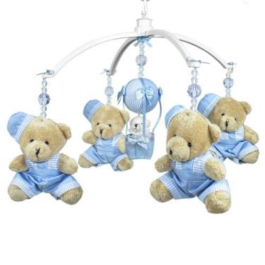 Imagem de Móbile Musical Ursinho Azul e Balão Quarto Bebê Infantil Menino - Poti
