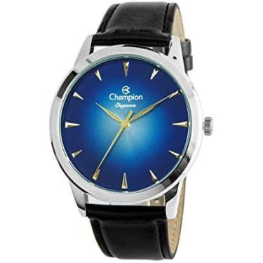 Imagem de Relogio champion masculino prateado visor azul couro