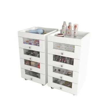 Imagem de Kit 02 Carrinhos Organizador de Maquiagem PE2009 Branco Tecno Mobili, 
