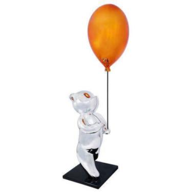 Imagem de Escultura Decorativa Ursinho c Balão Laranja Design Luxo - LUXdécor Ca