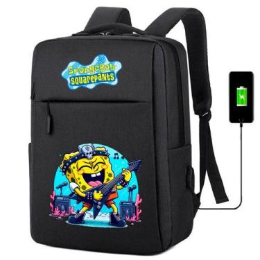 Imagem de Mochila USB Escolar Estampa Infantil Bob Esponja Notebooks, Trabalho E