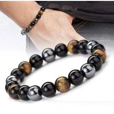 Imagem de Pulseira em pedras olho de tigre onix e hematita 8mm - Japamala Brasil