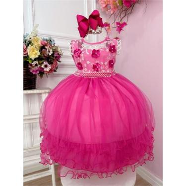 Imagem de Vestido Infantil Pink C/ Aplique de Flores e Renda Luxo - Ninalice, 3