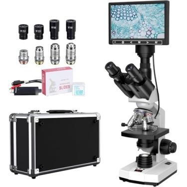 Imagem de Microscópio atualizado para adultos com ampliação de 40 x 2500 x, microscópio composto trinocular de laboratório com termostato ajustável e estágio mecânico (temperatura ajustável)