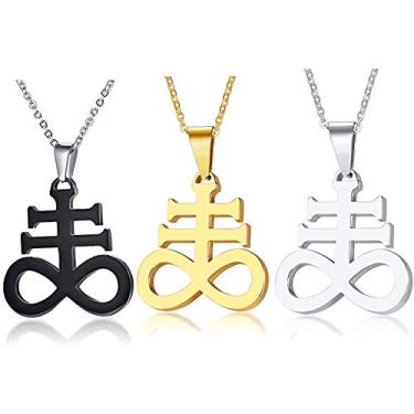 Imagem de Blowin Colar com pingente de cruz de religiões Leviatã satânicas de aço inoxidável da Igreja de Satanás, corrente de 55 cm, Aço inoxidável