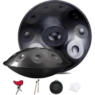 Imagem de Instrumento Handpan de aço - 22 polegadas 432Hz/440Hz 9/10/12 Notas - Instrumento de percussão de tambor de língua com marretas de tambor e bolsa de transporte, NOTAS PRETAS_12, 432Hz