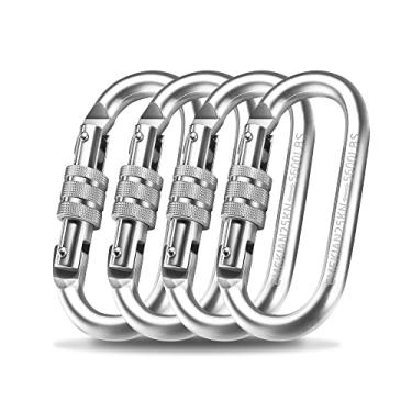 Imagem de EMEKIAN Mosquetão De Escalada Interno E Externo Oval De 4 Pacotes, Clipes De Caribeener De Segurança Para Serviços Pesados Com Travamento De Parafuso, 25 Kn (5600 Libras) Para Rede, Corda, Caminhada,