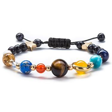 Imagem de Fesciory Pulseira feminina do sistema solar universo galáxia os oito planetas estrela guardião contas pulseira pulseira pulseira presente, 9 5 inch, Pedra Pedra Miçanga