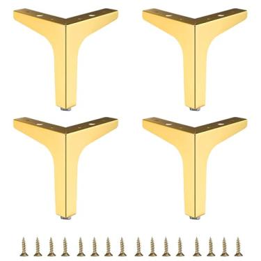 Imagem de Conjunto de 4 pernas de móveis de metal dourado de 15 cm, pés de móveis de metal triangular, substituição DIY para suporte de TV, sofá, cômoda, armário, penteadeira (ouro)