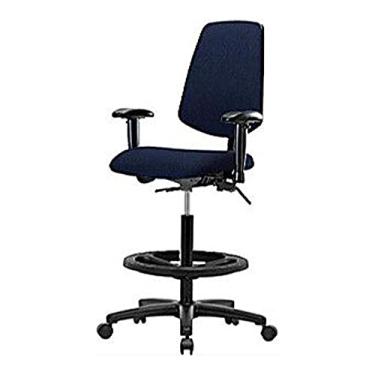 Imagem de Thomas 1163J93 Cadeira de tecido alto com encosto médio sem inclinação e braços, base de nylon, anel de pé cromado, rodízios, azul marinho