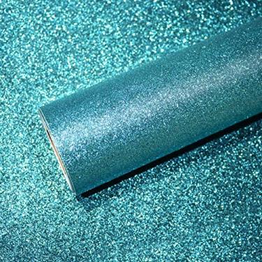 Imagem de VEELIKE Papel de parede brilhante verde-azulado com glitter removível para remover e colar papel de contato com glitter, 40 x 900 cm, papel de parede autoadesivo de tecido com glitter para quarto,