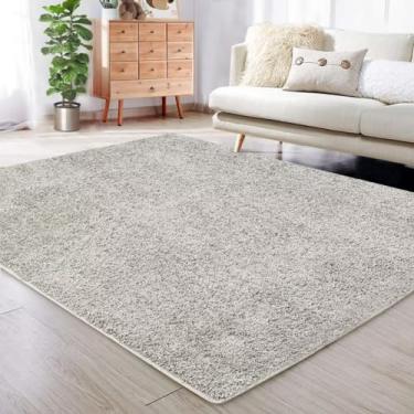 Imagem de GlowSol Grande tapete de área sólida 20,5 x 25,4 cm, tapete felpudo moderno para sala de estar, tapete de chão interno sem queda, tapete felpudo marroquino para quarto, sala de estar, cinza claro