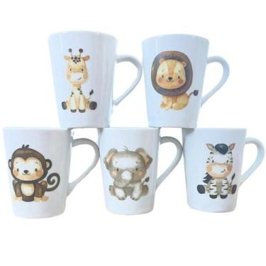 Imagem de kit Jogo 5 Canecas Cônicas 220ml - Safari - Porcelana branca - Antilop