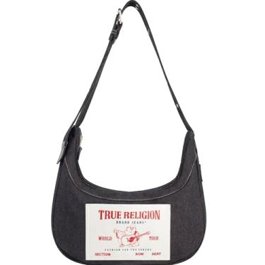 Imagem de True Religion Bolsa de ombro feminina, bolsa Hobo Buddha com bolso jeans com alça ajustável, preta, Preto