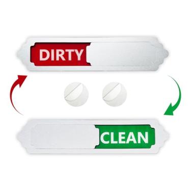 Imagem de Placa Magnética Clean Dirty, 18 x 3,8 cm Lava-louças/Lavanderia Aço Inoxidável Limpar Sujo Indicador Opções Indicador Informa se Pratos/Roupas Estão Limpos ou Sujos Engraçado e Bonito para Adultos