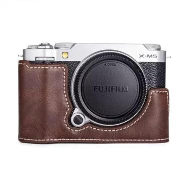 Imagem de MUZIRI KINOKOO Capa Fuji X-M5, meia capa de couro PU para câmera Fuji X-M5, capa protetora inferior para câmera Fuji X-M5/Fuji XM5 - com abertura inferior e design de mão - café