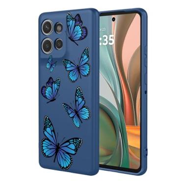 Imagem de HTXWXJC Capa de celular para Moto G75, capa para Motorola G75 à prova de choque flexível bumper TPU capa macia padrão borboleta capa de telefone para Motorola Moto G75 borboleta azul