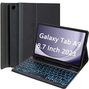 Imagem de HEKUEUN Capa Teclado Para Samsung Galaxy Tab A9 8,7 Polegadas 2023 (SM-X110/X115/X117), Teclado Destacável Com Luz Fundo 7 Cores, Capa Suporte Ultrafina Com Suporte Para Caneta E Mouse,Black