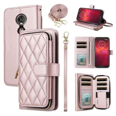 Imagem de Furiet Argyle Capa carteira para Moto Z3 / Z3 Play com alça de ombro, 9+ compartimentos para cartões, bolsa com zíper, capa de celular luxuosa de couro PU para Motorola MotoZ3 Z 3 capa 3 3Z Z3play