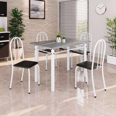 Imagem de Conjunto de Mesa Tubular 100cm X 60cm Tampo em Granito com 4 Cadeiras Preto / Branco