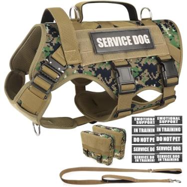 Imagem de WINSEE Peitoral tático para cães com coleira para cães, colete MOLLE de serviço com 10 adesivos para animais de estimação, arnês militar sem puxão e mochila para treinamento, caça, caminhada