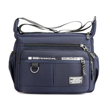 Imagem de Elonglin Bolsa de ombro feminina masculina com vários bolsos, bolsa tiracolo moderna com alça, Azul, Medium, Moderno/justo