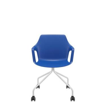 Imagem de Cadeira Vesper Giratória Estrutura Branca 4 Pés com Braços Fixos - Pla