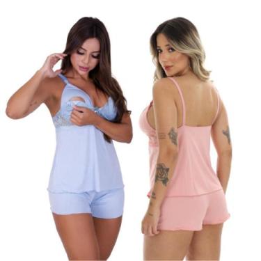 Imagem de Kit 2 Baby Doll Amamentação Feminino Maternidade Abre Fácil Pós Parto 