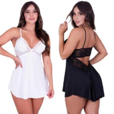 Imagem de Kit 2 Camisola Sensual Com Renda Feminina Decote Nas Costas Alças Ajus