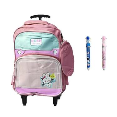 Imagem de Mochila de carrinho Rodinhas Infantil em Tecido Oxford e com Grande Capacidade para Estudantes de 6 a 12 Anos, mochila escolar (Rosa)