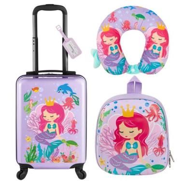 Imagem de Conjunto de Bagagem Sanwuta Sereia 43cm - Mala, Mochila e Travesseiro