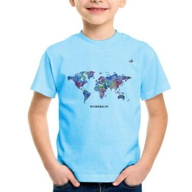 Imagem de Camiseta Infantil Mapa mundi mosaico - Foca na Moda, Azul bebê, 6