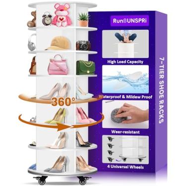 Imagem de Sapateira giratória de 7 níveis com 4 rodas universais, organizador de sapatos giratório de 360°, torre giratória de armazenamento multifuncional, suporte de sapatos giratório, expositor de sapatos