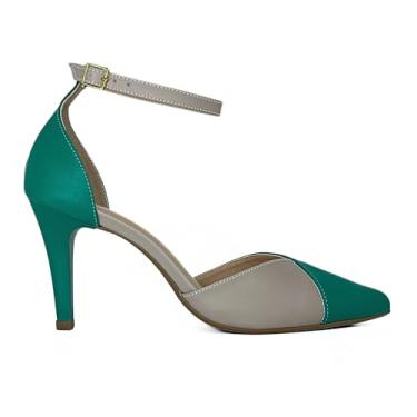 Imagem de Scarpin Mozione Salto 8cm Bicolor Com Fivela (Verde, BR, Adulto, Numérico, 39)