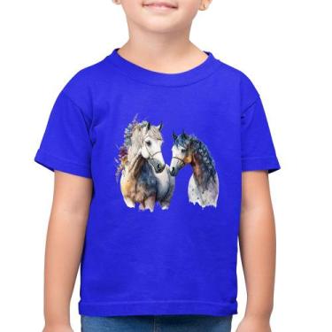 Imagem de Camiseta Algodão Infantil Casal de Cavalos Watercolor - Foca na Moda, 