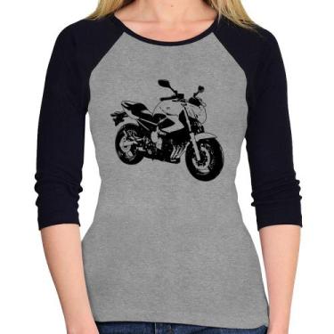 Imagem de Baby Look Raglan Moto XJ6 N Art Manga 3/4 - Foca na Moda, Cinza, Preto
