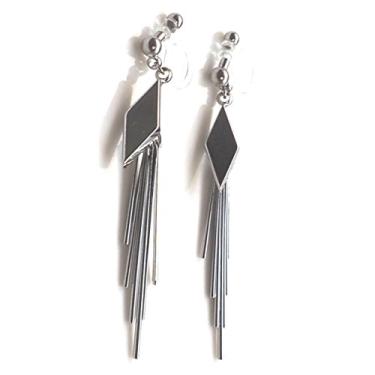 Imagem de Miyabi Grace Brincos elegantes em forma de diamante invisível com clipe com pingente feminino sem piercing com franja, Resina