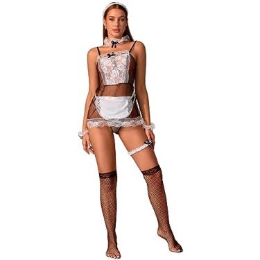 Imagem de Tender Whisper Lingerie feminina sexy, cosplay, roupa de empregada francesa, avental, fantasia, roupa de festa, presente surpresa (preto)