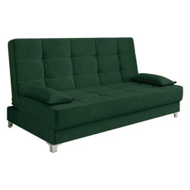 Imagem de Sofá Cama 193 Cm Veludo Pés Plástico Cromado Verde Militar - DROSSI