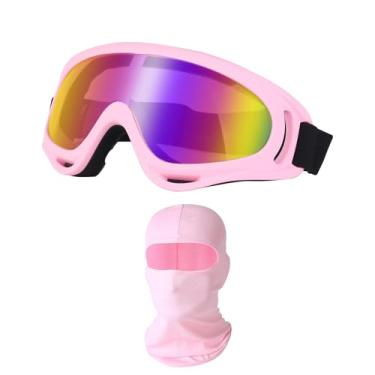 Imagem de LJDJ Óculos de ciclismo esportivo motocross equitação caminhada com máscara balaclava proteção UV verão polaina de pescoço refrescante homens mulheres (rosa claro/colorido + máscara)