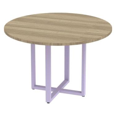 Imagem de Mesa De Reunião Redonda P25 Pandin 110 Cm (largura) Tampo Mdp Noce Naturalle Pé Aço Tubular Lilás