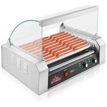 Imagem de Máquina de Hot Dog com 9 Rolos Antiaderente até 24 Salsichas por Vez, 110V 1200W, Olde Midway, Prata